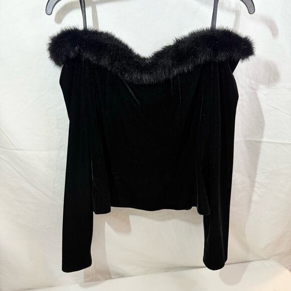 Alex Evenings Tops - Y2K Velvet Top LP Off the Shoulder Fur Trim Corset Whimsigoth Fairygrunge Preppy